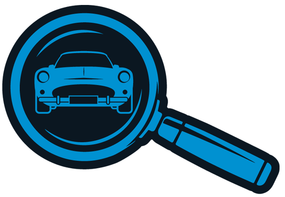 Image of a classic car through a magnifying glass denoting a stage within our purchase finance process.