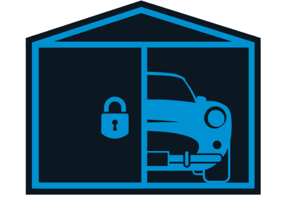 Image of a classic car showing through a garage door to denote the option of owning your car without having to part with it.